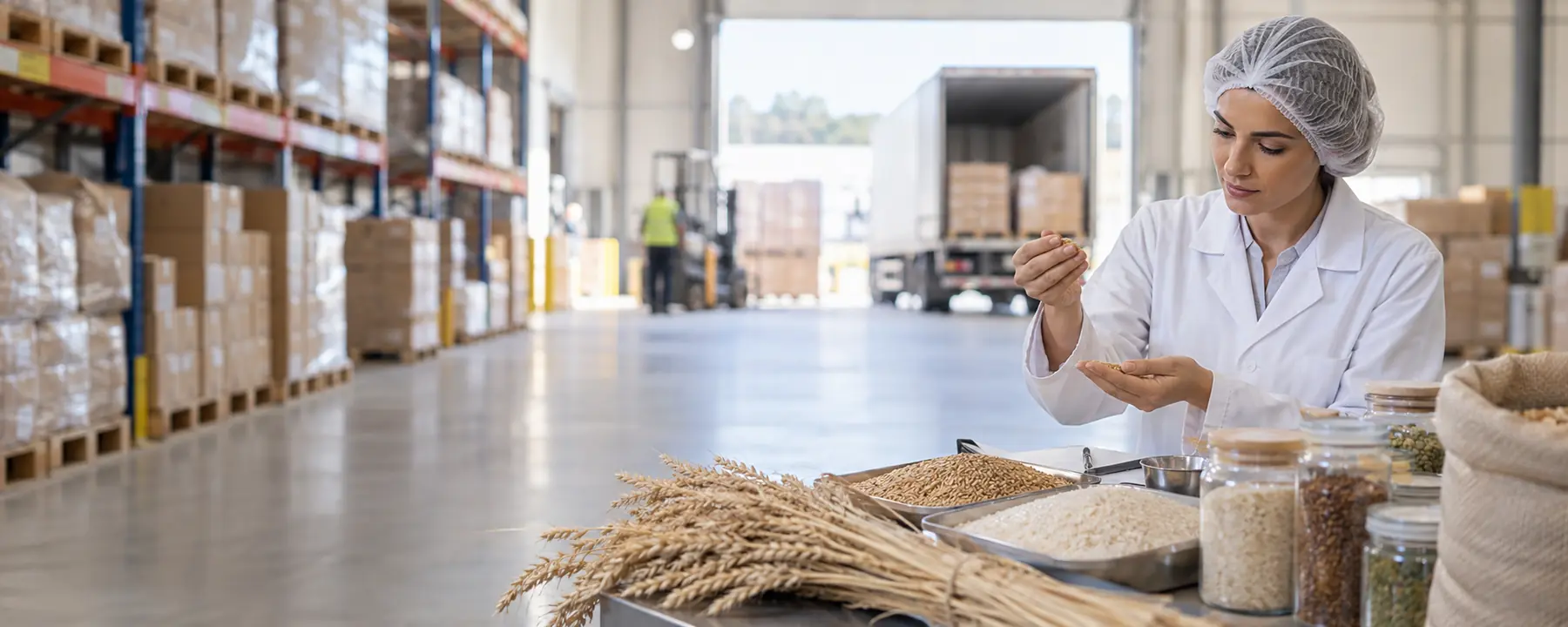Illustrative food sourcing and export preparation scene