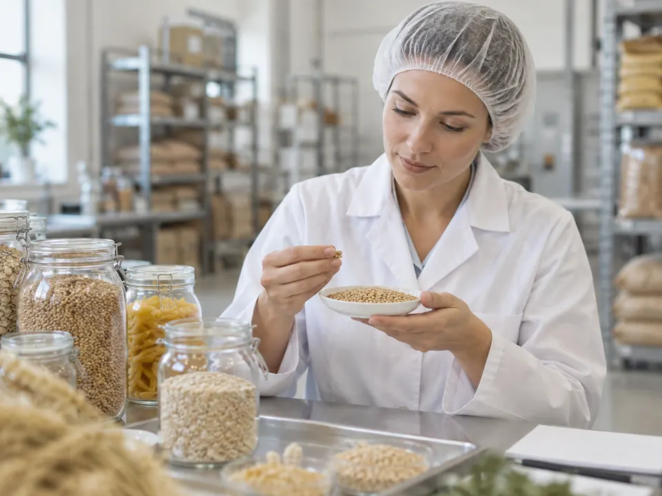 Illustrative scene of a food technologist examining grain samples